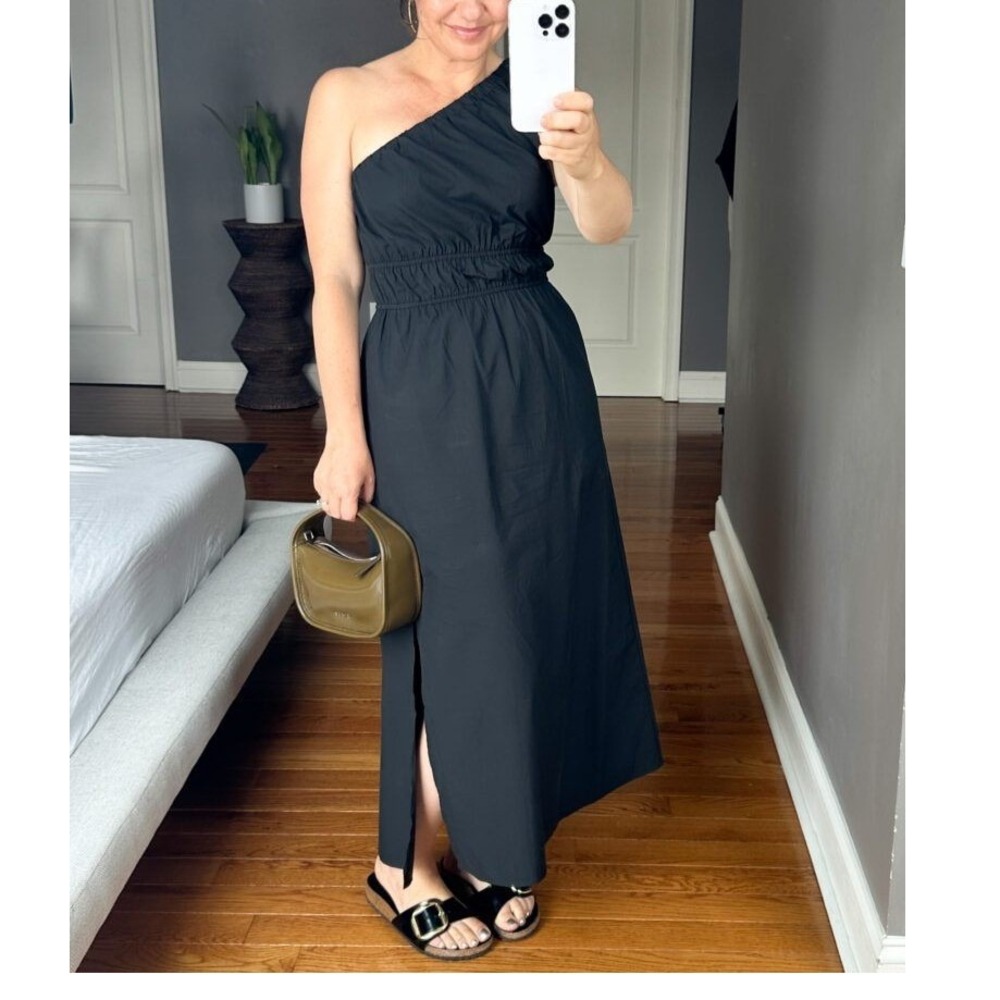 Rails Selani Black One Shoulder Smocked Waist Midi Dress Beach Vacation XXL NEW